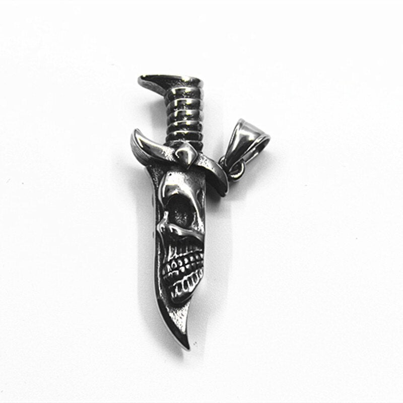 Fine Hand-made Retro Domineering Solid Double-sided Skull Dagger Pendant Men and Women Jewelry Necklace