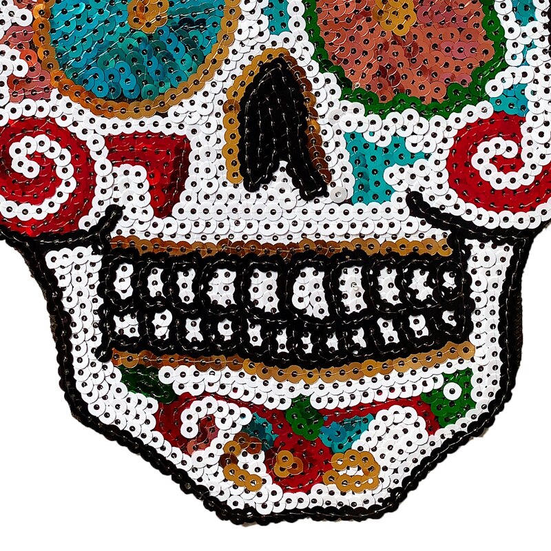 Iron on Patches for Clothing  Sequins Skull badge Embroidery Patch