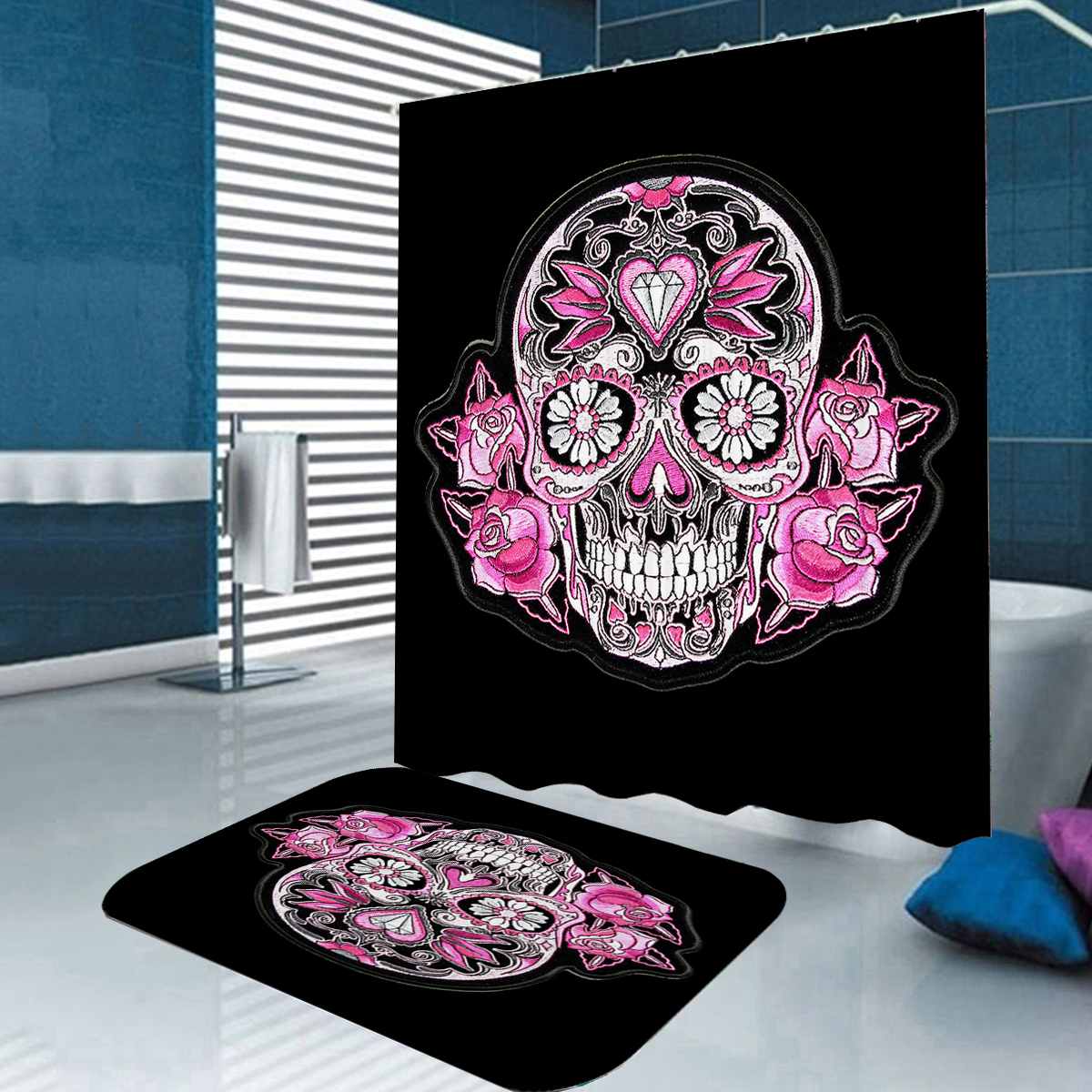 Halloween Skull bathroom curtain Waterproof Shower Curtain Set