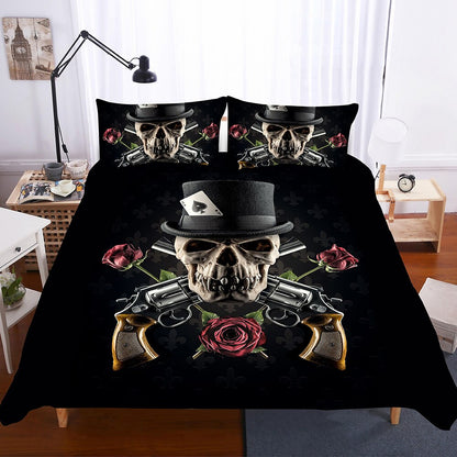 Skull Bedding Set for Adults,Printed Duvet Cover with Skull