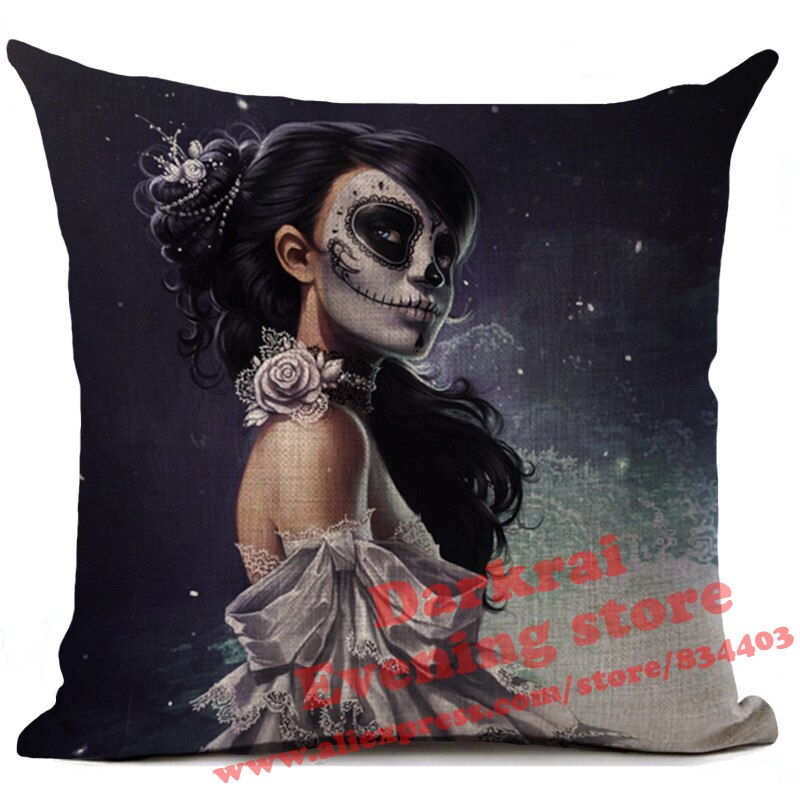 Day Of The Dead Halloween Cushion Pillow Cover Horror Sugar Skull