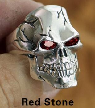 Sterling Silver CZ Eyes Skull Ring Mens Biker