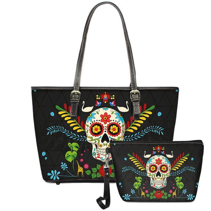 Luxury Design Women Totes Bag 2pcs Set Sugar Skull Ladies Handbags Bags