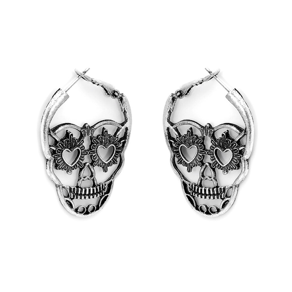 Silver Color Punk Hollow Skull Skeleton Stud Earrings Party Costume Jewelry Large Earrings For Women
