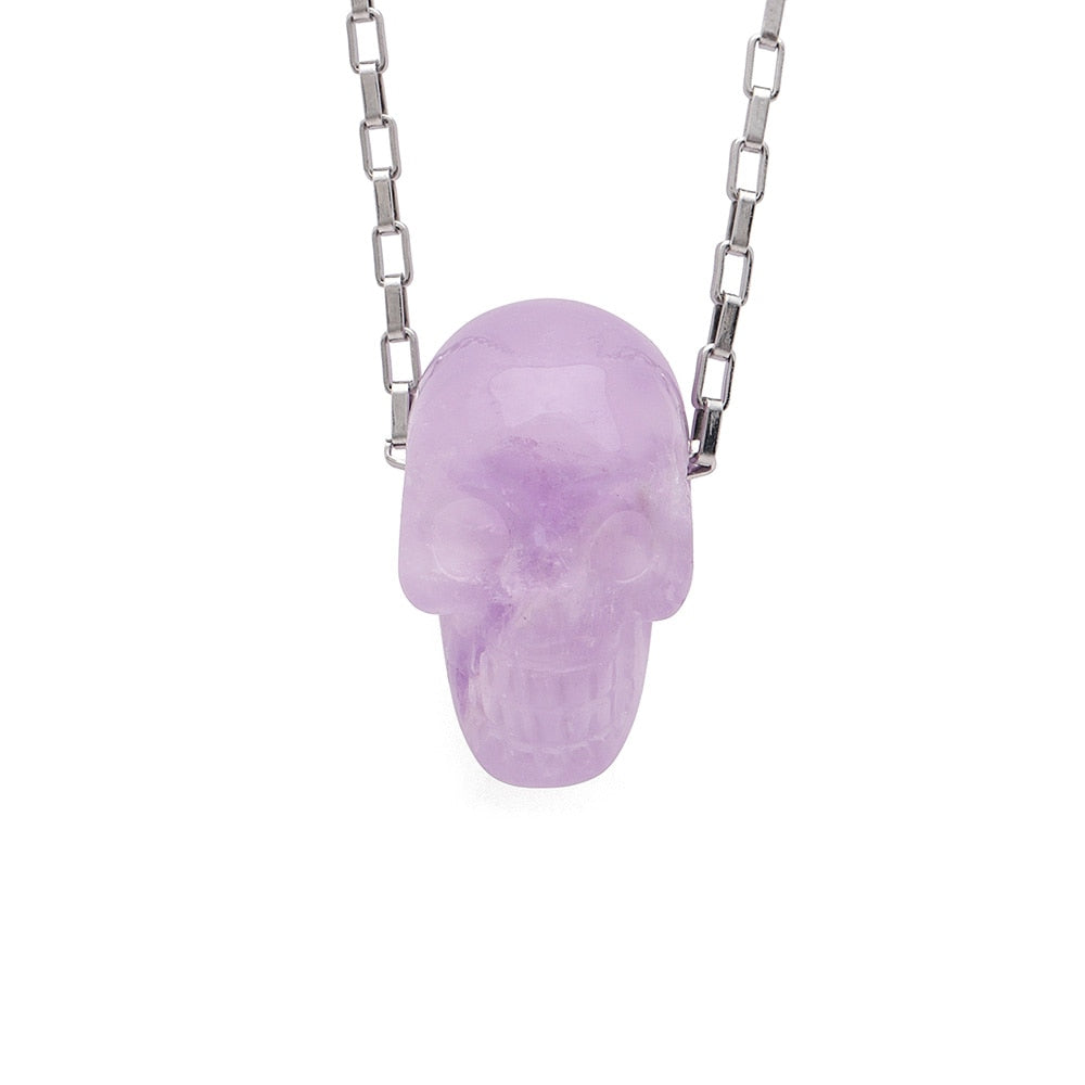 Skull Necklace Punk Stainless Steel Chain Gothic Biker purple Natural stone Pendant For Men/Women Party Gifts