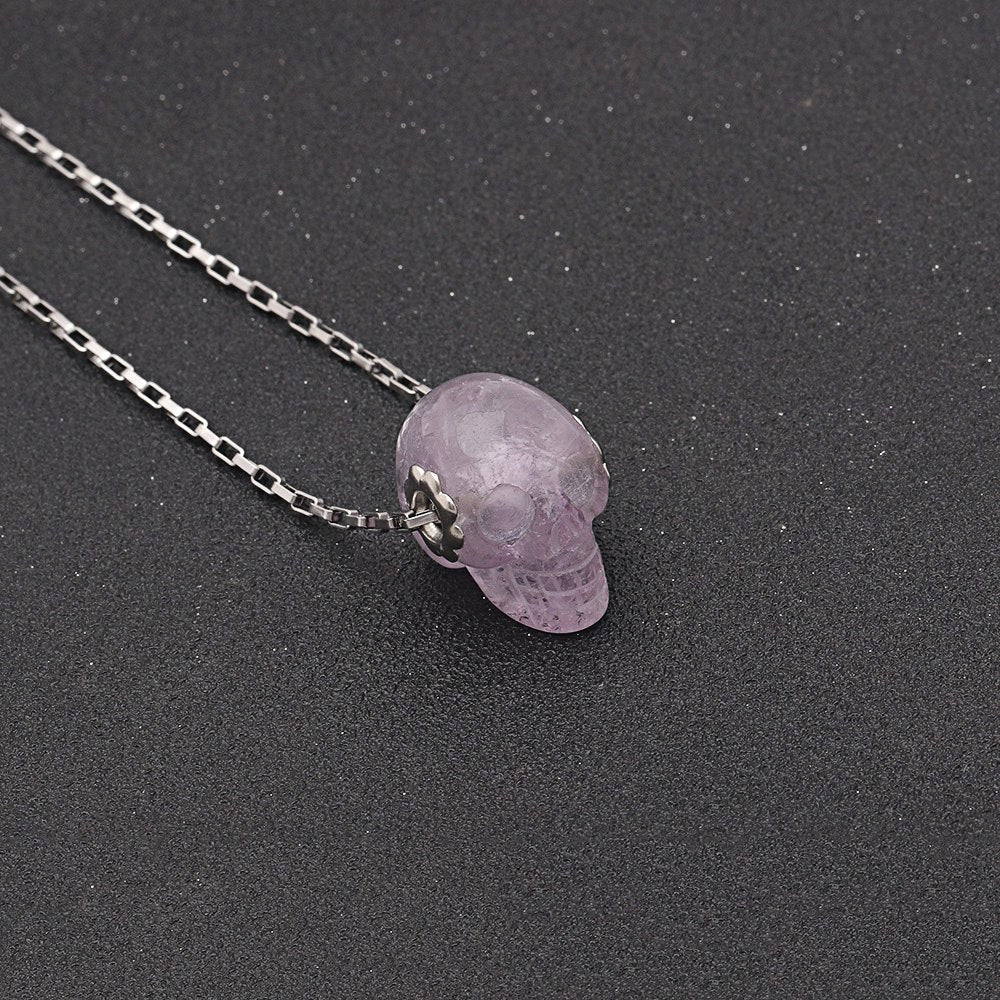 Skull Necklace Punk Stainless Steel Chain Gothic Biker purple Natural stone Pendant For Men/Women Party Gifts