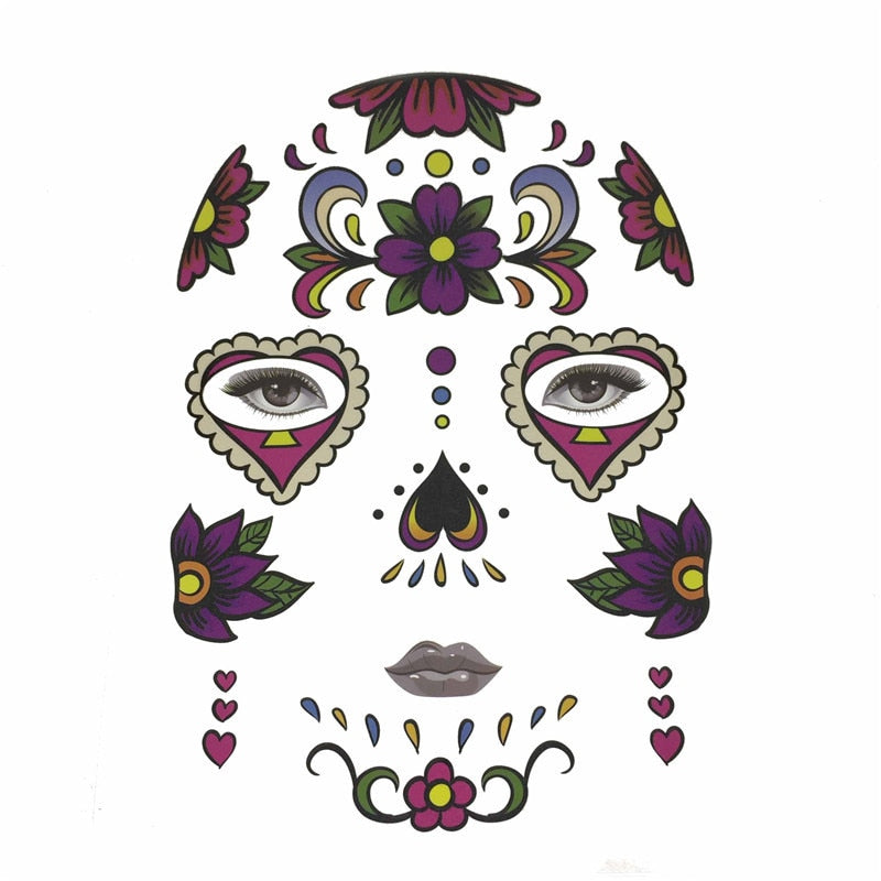 Halloween Mask Sticker Temporary Face Art Mask Sugar Skull Tattoo