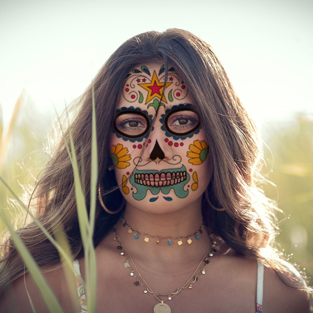 Waterproof Temporary Tattoo Sticker Party Decoration Sugar skull Mask