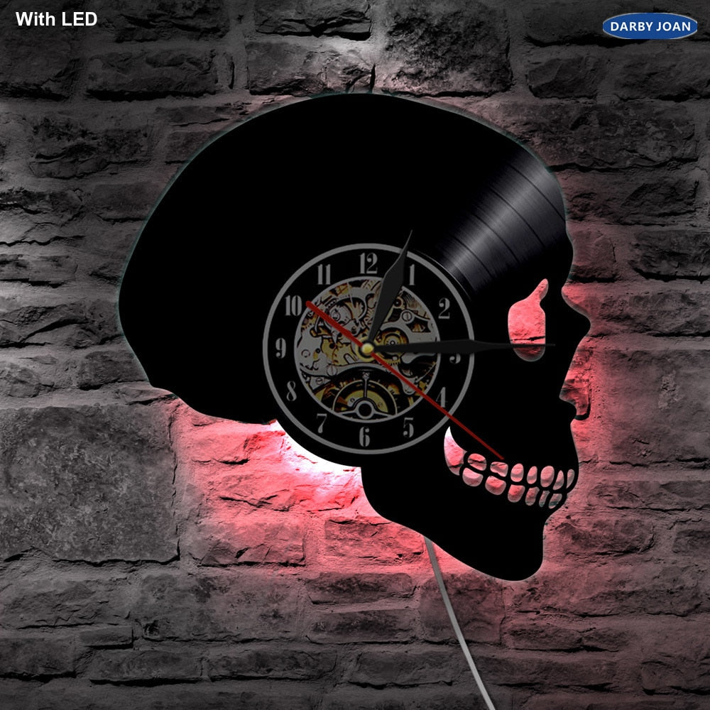 Handcarved Skull LED Lighting Wall Clock Color Changing Wall Light Vinyl With Remote Controller Atmosphere Night Light