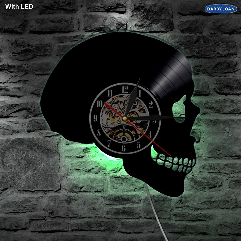 Handcarved Skull LED Lighting Wall Clock Color Changing Wall Light Vinyl With Remote Controller Atmosphere Night Light