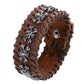 Black Brown Leather Metal Pirate Skull Charms Button Lock Wrap Unisex Bracelets 2 size