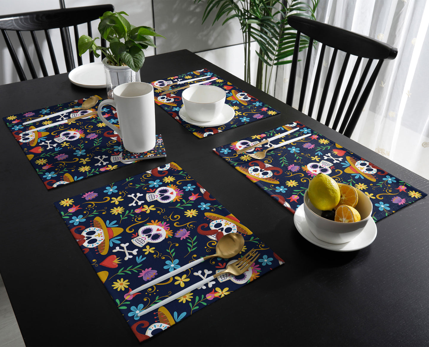 Mexican Skull Table Runner Wedding Table Decor Party Dining Table Mat Placemat