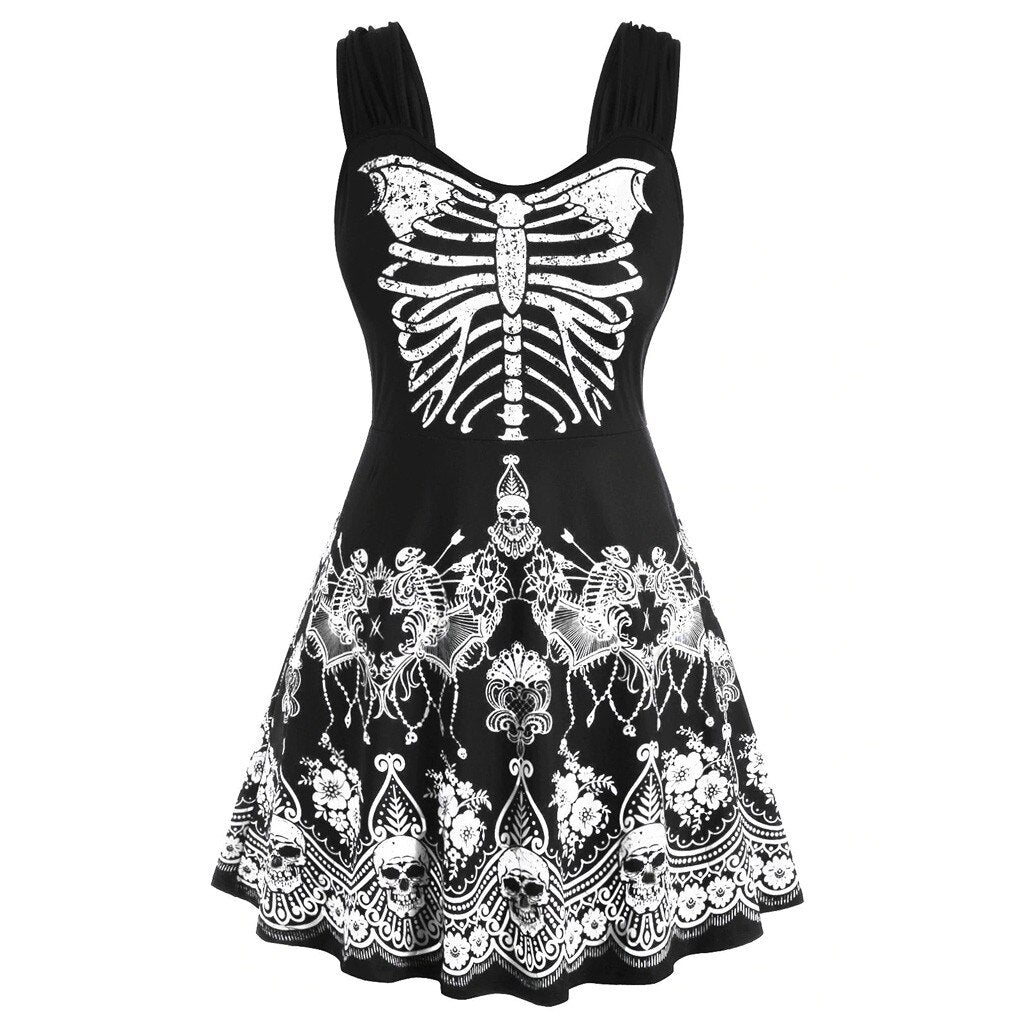 Dress Women Fashion Womens Butterfly Skull Floral Halloween Plus