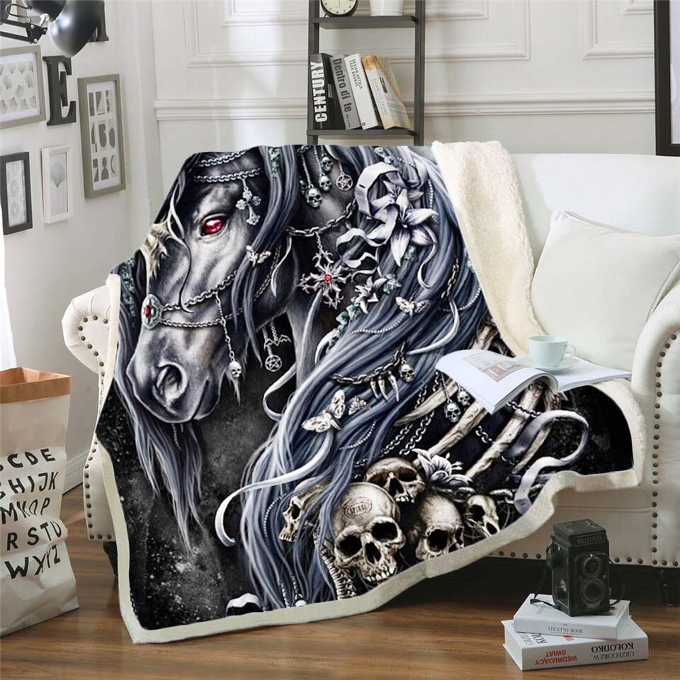 Skull Gothic Fleece Blanket for Beds Thick Quilt Fashion Bedspread Sherpa Throw Blanket