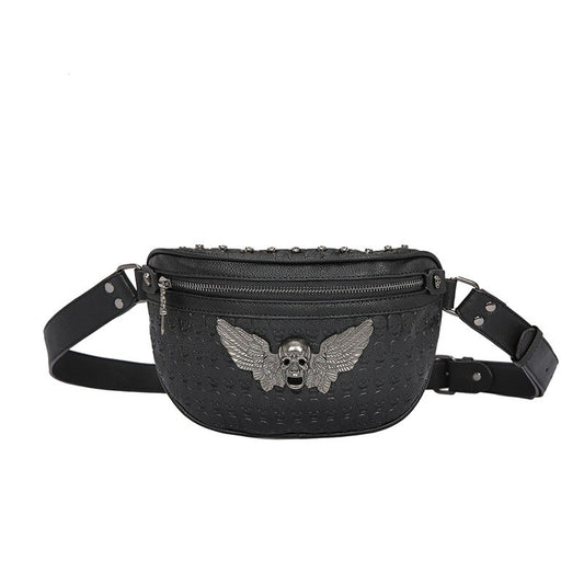 Men's Fashion Rivet Waist Bag Black PU Leather Belt bag