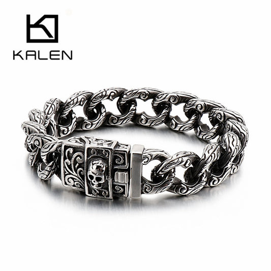 Punk Skull Charm Bracelet Men 21.5cm Stainless Steel