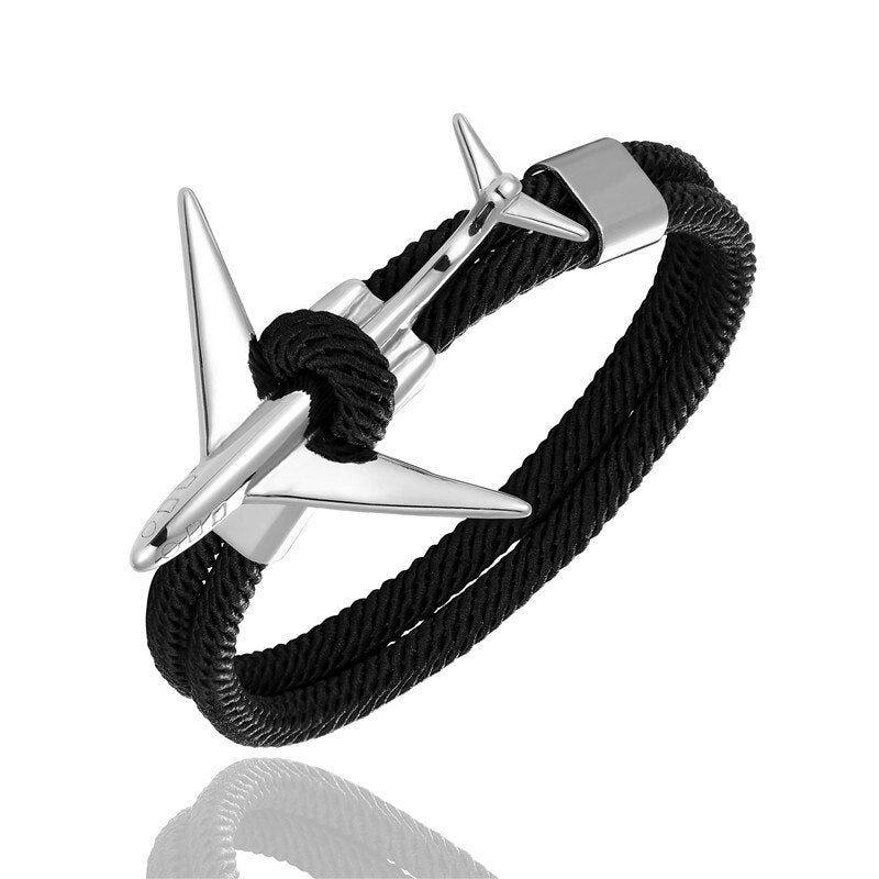 Fashion Stainless Steel Airplane Glider Anchor Rope Leather