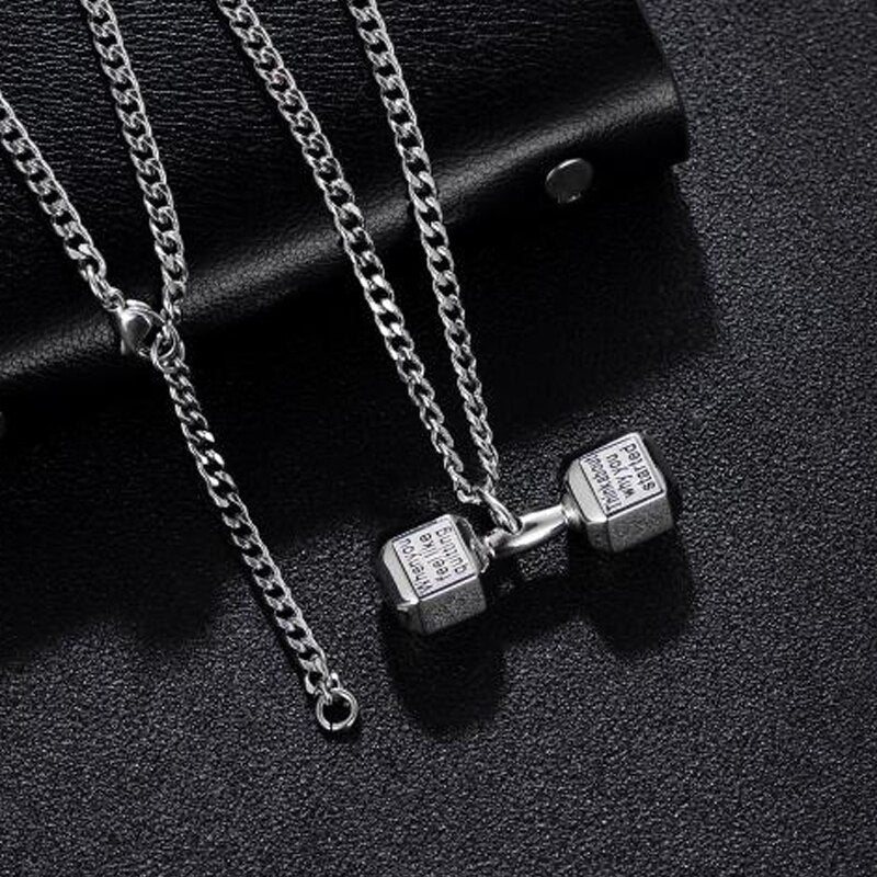 Steel color necklace mens stainless steel Dumbbell pendant fashion chaine