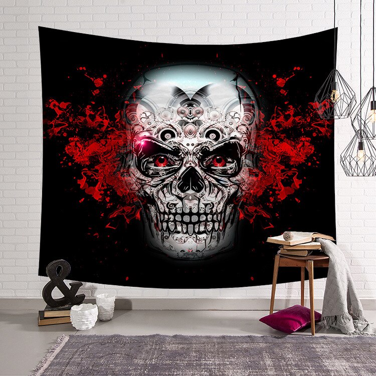 Psychedelic Gothic Skull Tapestry Romantic Flower Death Art Painting Wall