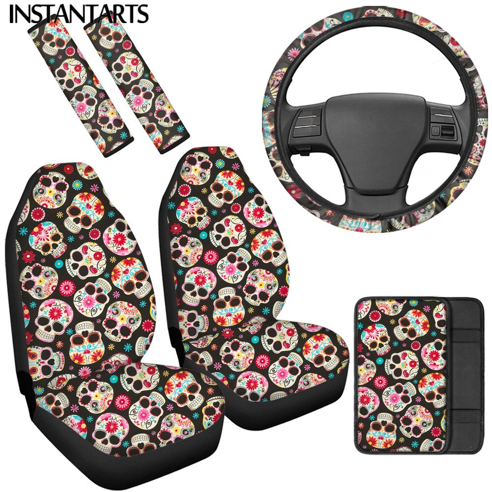 Mexican Style Sugar Skull Design Non Fade Front Seat Cover