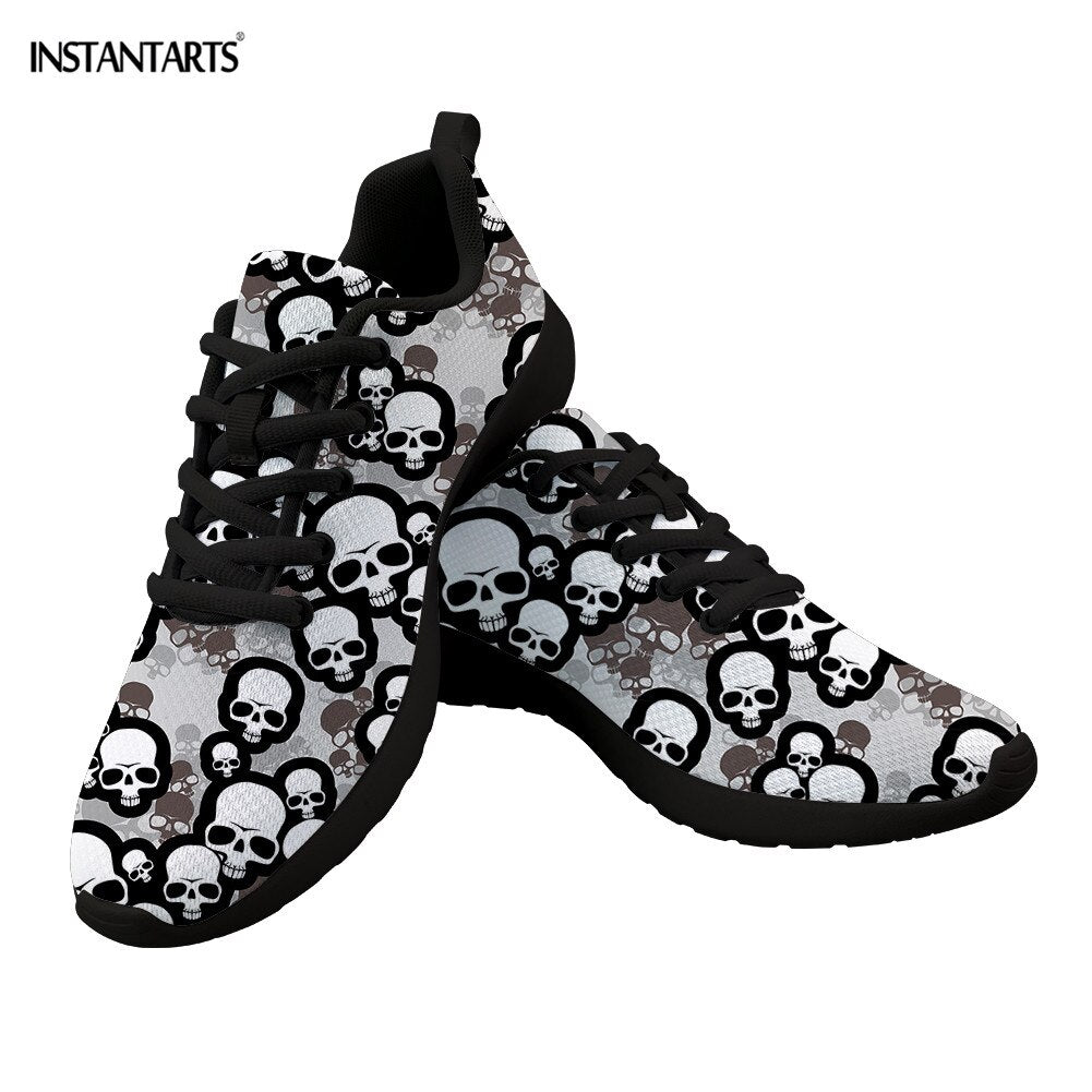 Gotic Mesh Women Sneakers Sugar Skull Printed Casual Flat Shoes