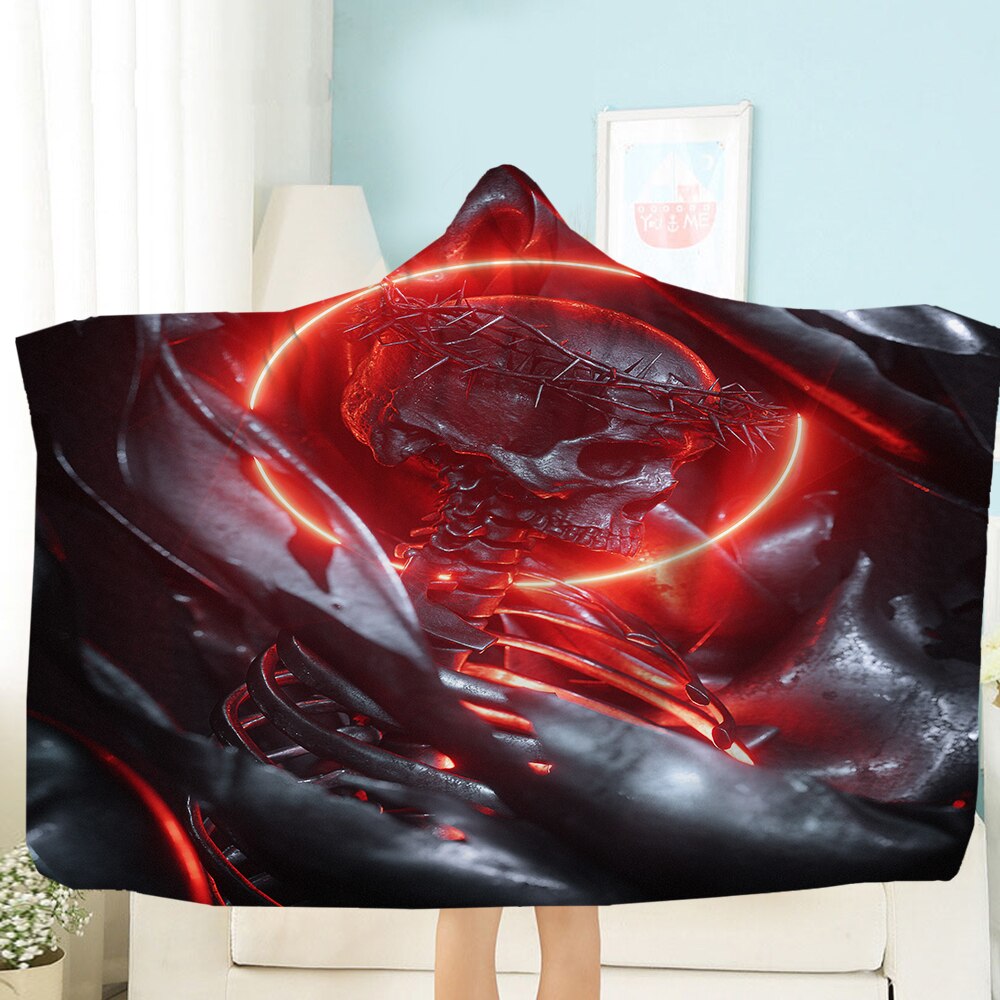 Terror Skull Blanket  3D Printing Hooded Blanket Fleece Blanket Black