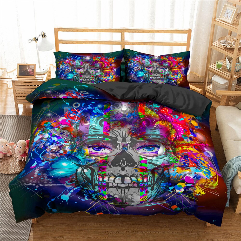 Gothic Skull  Bedding Set Twin Full Queen King Double Sizes Duvet Cover Sugar Skull