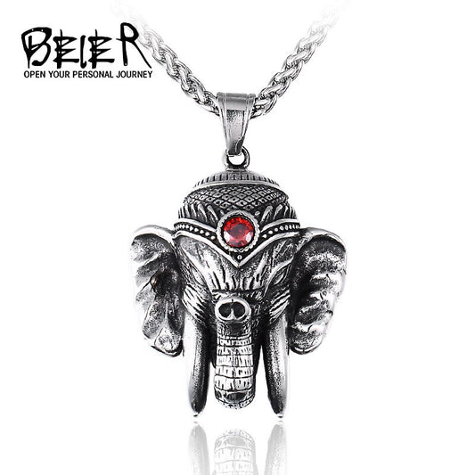 Animal Amulet Red Stone Classic Elephant Men's Pendant Necklace