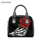 Woman Luxyry Handbag Sugar Rose Flower Skull Printing Gothic Bag