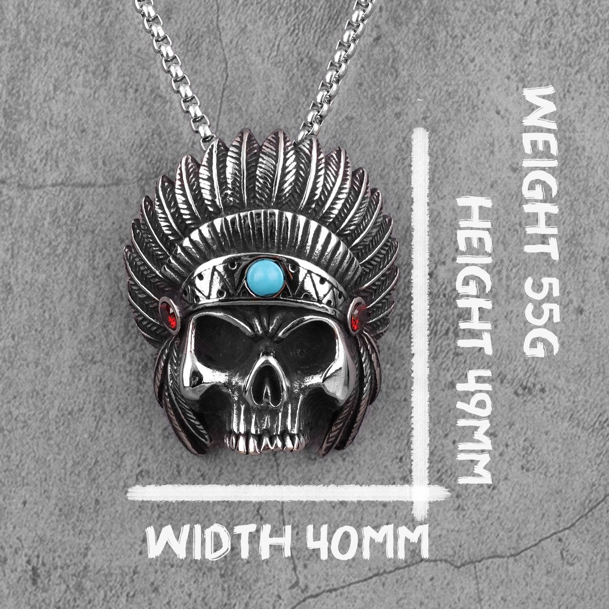 Indian Chief Skull Long Men Necklaces Pendants Chain Punk