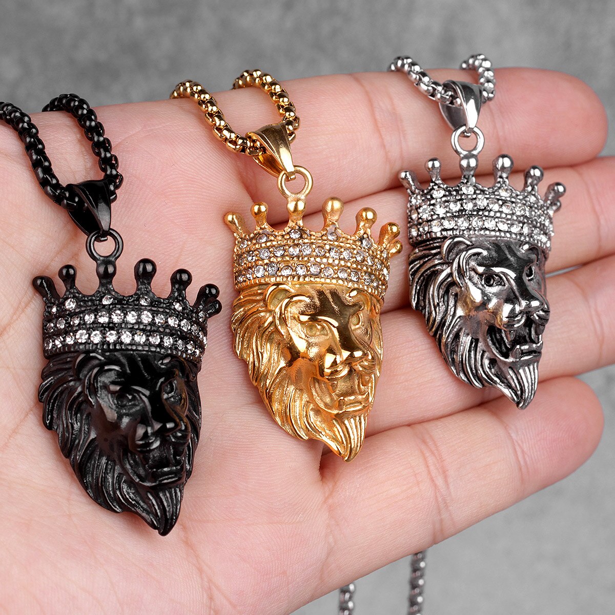 Lion King Animal Gold Mens Long Necklaces Pendants