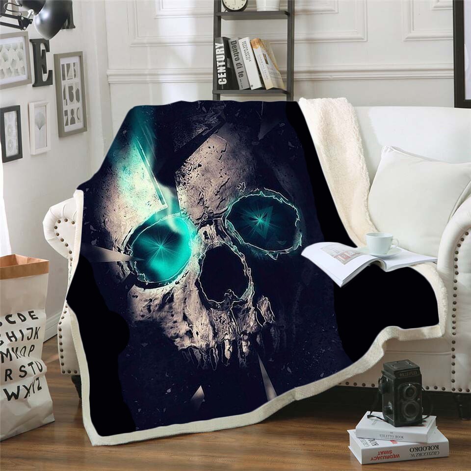 Skull Gothic Fleece Blanket for Beds Thick Quilt Fashion Bedspread Sherpa Throw Blanket