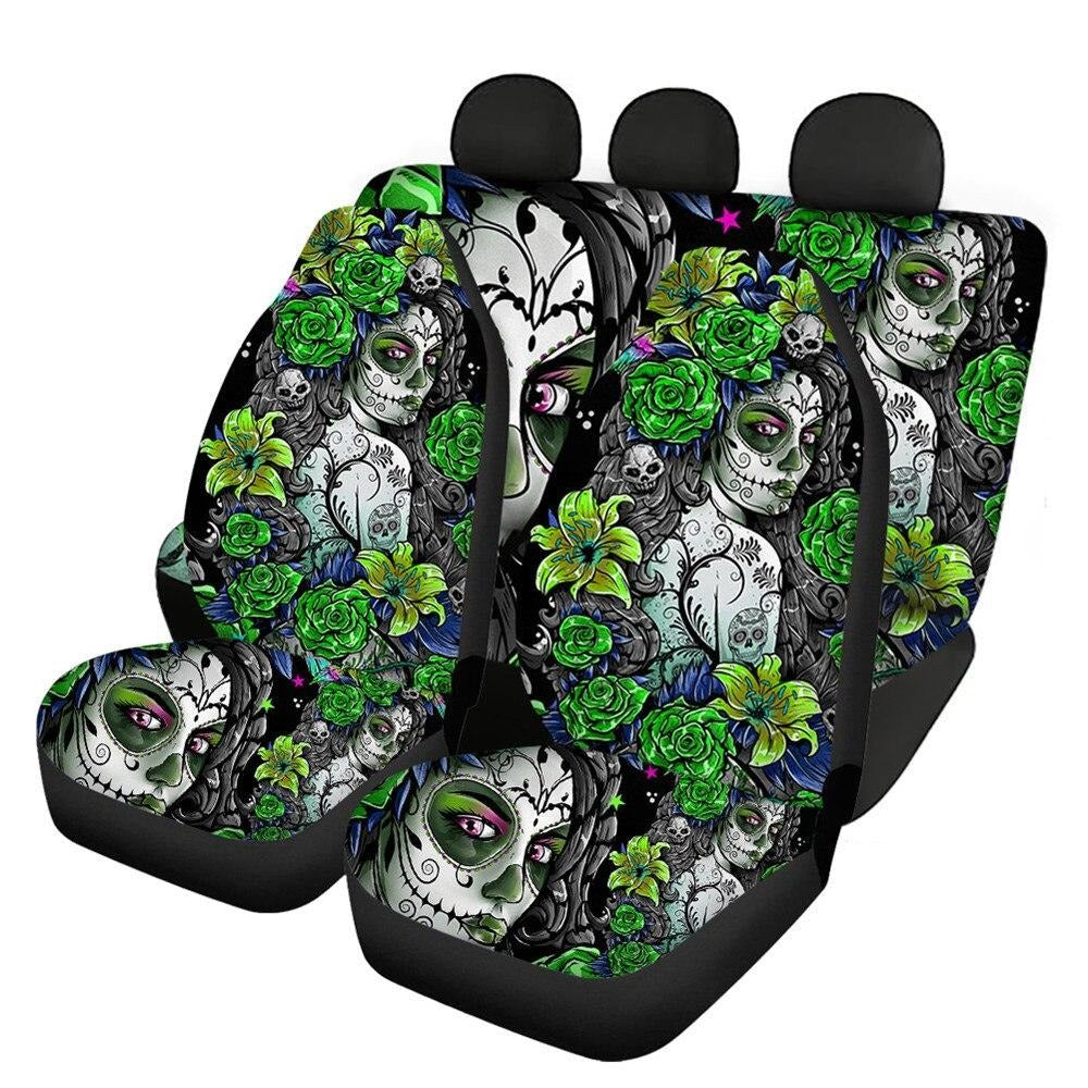 Sugar Skull Design Easy Clean Car Interior Protector Car Seat Covers Front/Back Seat Cover