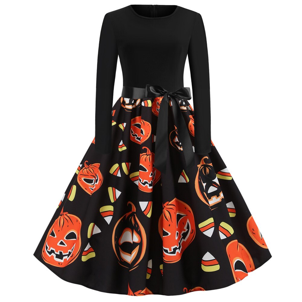 Bloody Skull Print Halloween Party Dresses