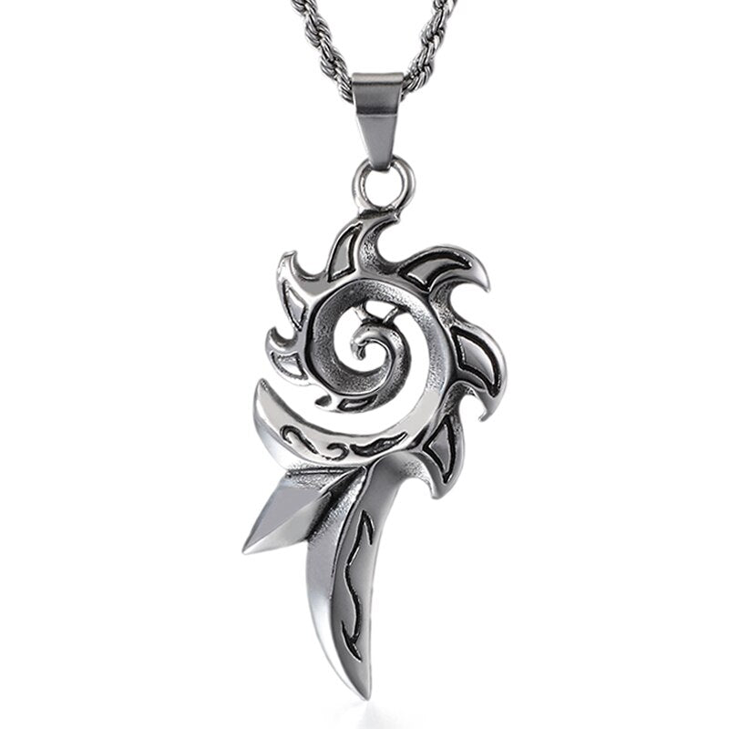 Flame Fire Biker Pendant Necklace Stainless Steel