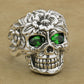 925 Sterling Silver Flower Skull CZ Eyes Mens Biker Rocker Punk Ring US Size 7~15
