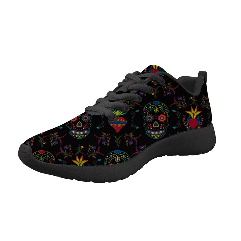 Sugar Skull Printing Flat Sneakers for Women Lace-up Summer