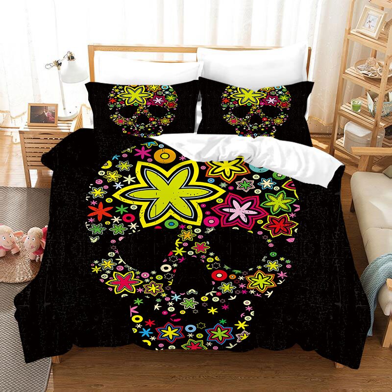Color Ink Skull Bedding Set Duvet Covers Pillowcases Sugar Skull Queen Comforter Bedding