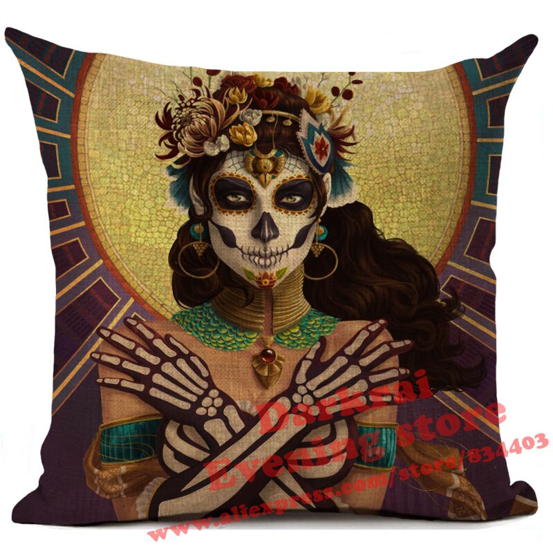 Day Of The Dead Halloween Cushion Pillow Cover Horror Sugar Skull