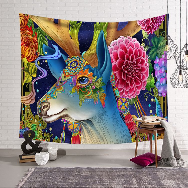 Psychedelic Gothic Skull Tapestry Romantic Flower Death Art Painting Wall