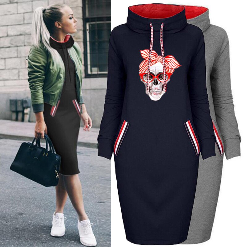 2020 Women Sexy Bodycon Dress Skull Printed Plus