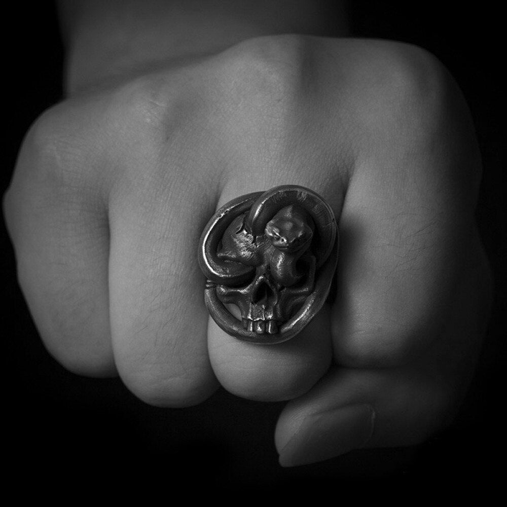 Human Bones Snake Winding Skull Ring Gothic