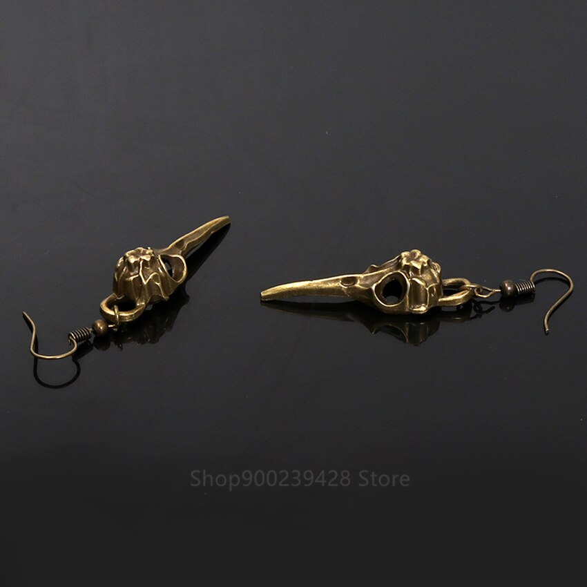 Gothic Skull Raven Pendant Earring Bird Skull Earrings Dangle Long Earrings