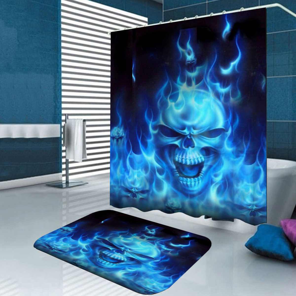 Halloween Skull bathroom curtain Waterproof Shower Curtain Set