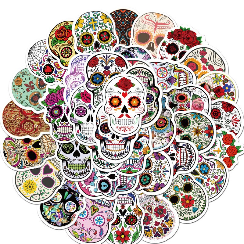 50pcs colorful car sticker horrible sugar skull stickers laptop luggage decals