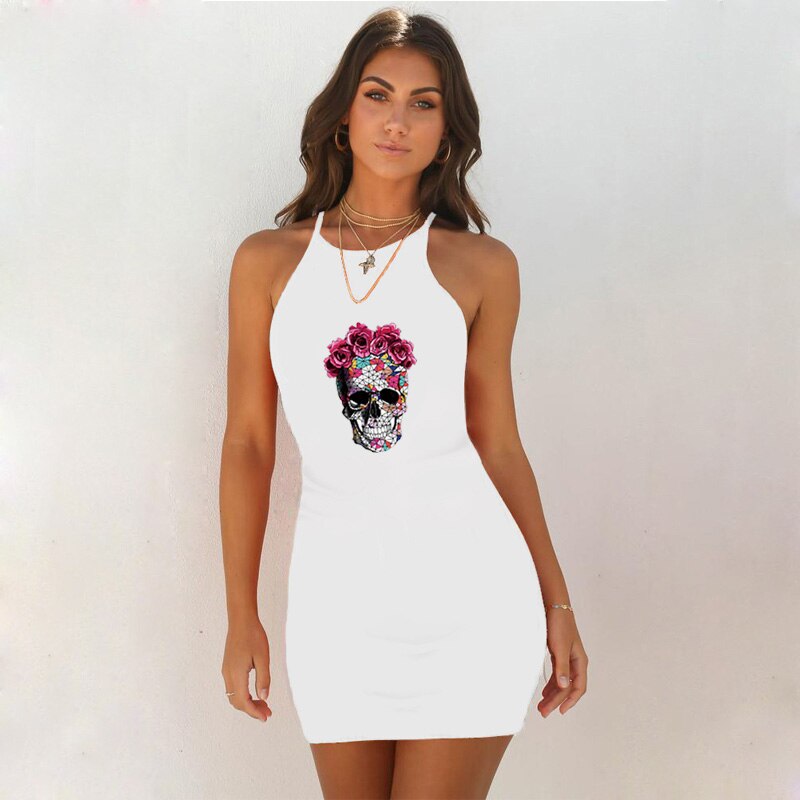 Dresses Women Sexy Bodycon Glazed Skull