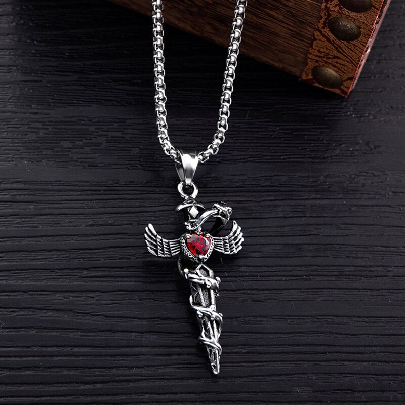 Exaggerated Punk Heart Cross Titanium Steel Necklace