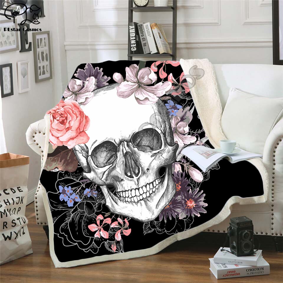 flower skull 3D Bedding Outlet good quality Blanket Sherpa Blanket