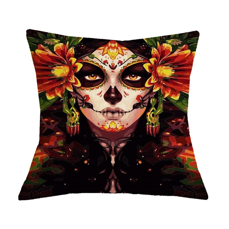 Floral Skull Print Throw Pillows for Couch Halloween Decorative Pillow Covers