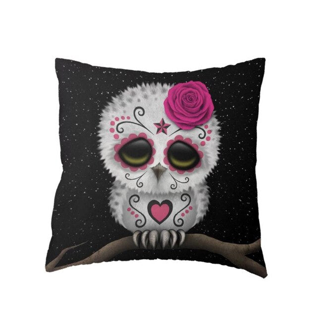 Colorful Sugar Skull Polyester Cushion Cover White Mexican Style